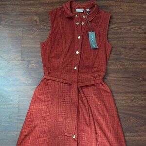 NWT Eva Mendes Dress Womens Sz Small Red A Line Wrap Button Up Sleeveless Belted